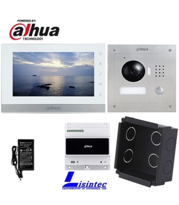 Kit de Videoporteiro 2 fios IP Dahua composto por VTO2000A-2 e VTH1550CHW-2, instalação de encastrar