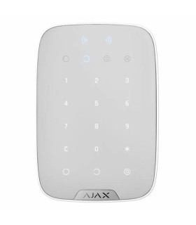 Clavier sans fil Ajax blanc avec lecteur d'étiquettes et cartes Mifare